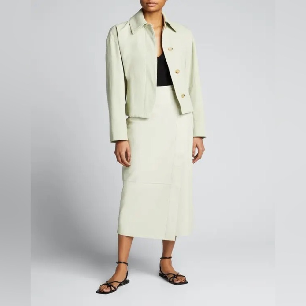 Vince Leather Midi Wrap Skirt in Celery